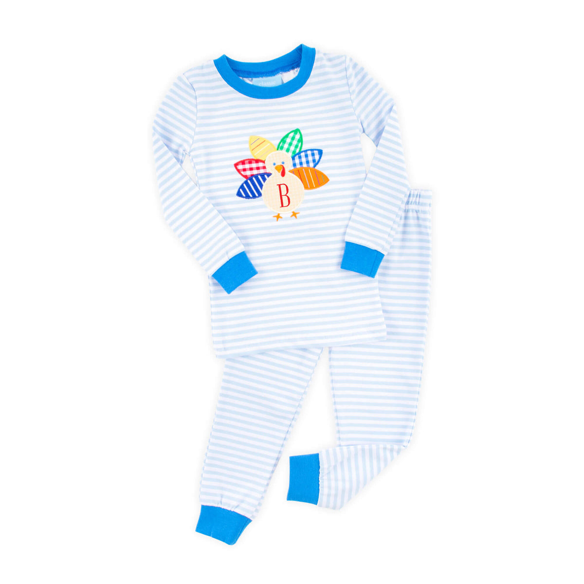 Colorful Turkey Light Blue Stripe Pajamas