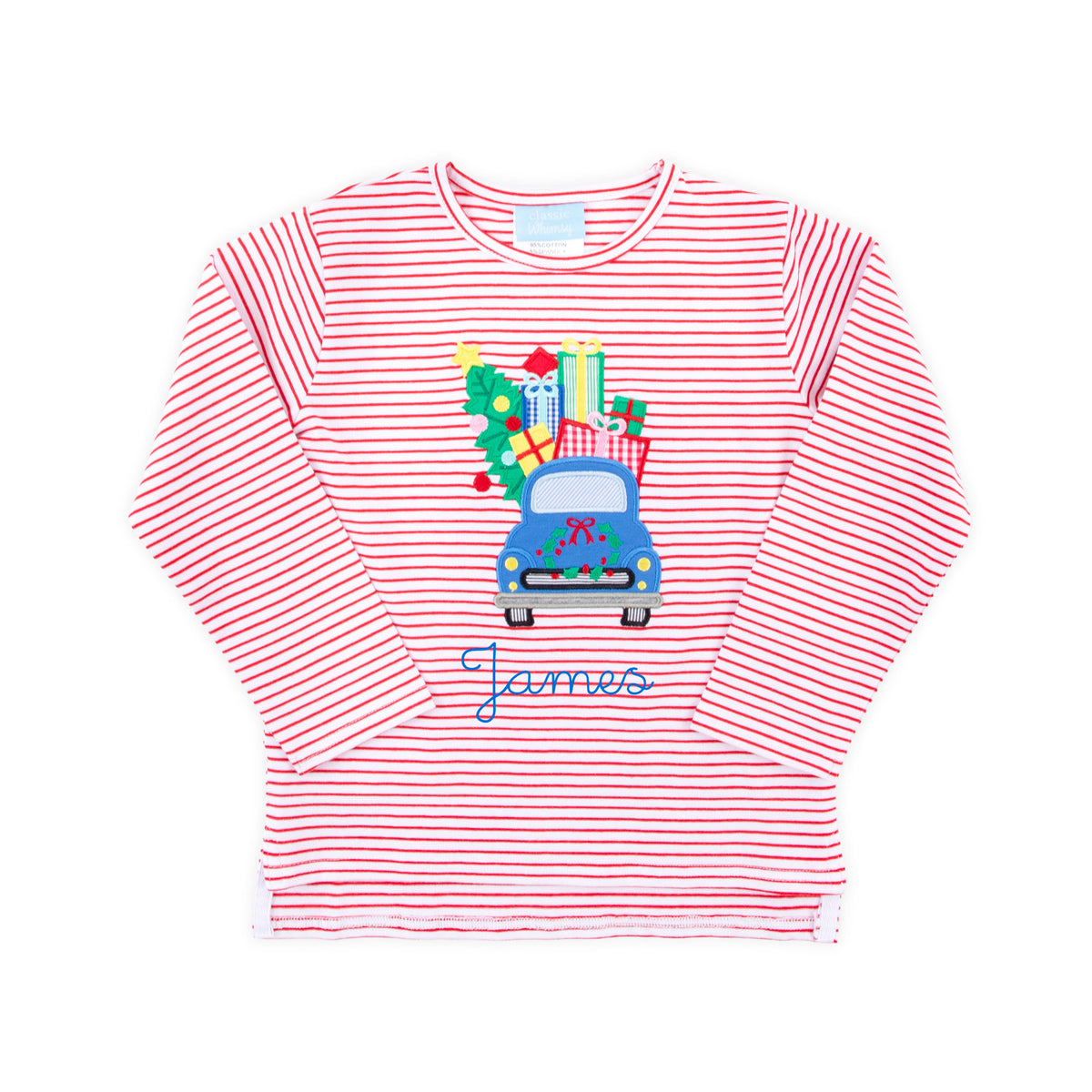 Christmas Truck Red Stripe Long Sleeve Shirt