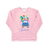 Christmas Truck Red Stripe Long Sleeve Shirt