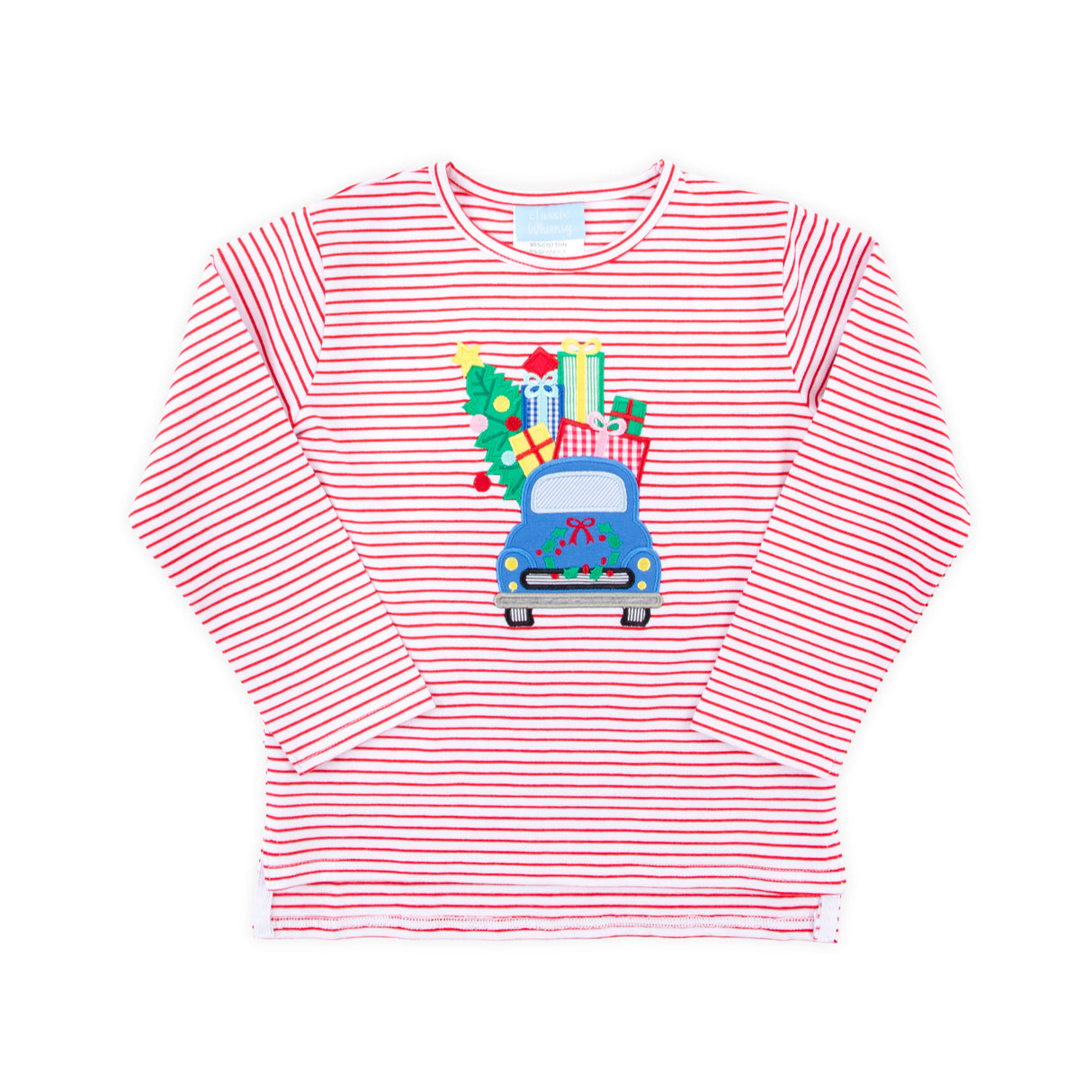 Christmas Truck Red Stripe Long Sleeve Shirt