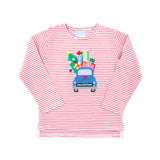 Christmas Truck Red Stripe Long Sleeve Shirt
