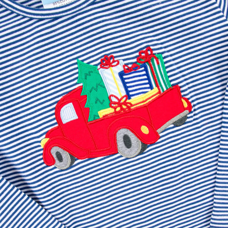 Christmas Truck Blue Stripe Long Sleeve Shirt