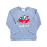 Christmas Truck Blue Stripe Long Sleeve Shirt