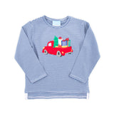 Christmas Truck Blue Stripe Long Sleeve Shirt