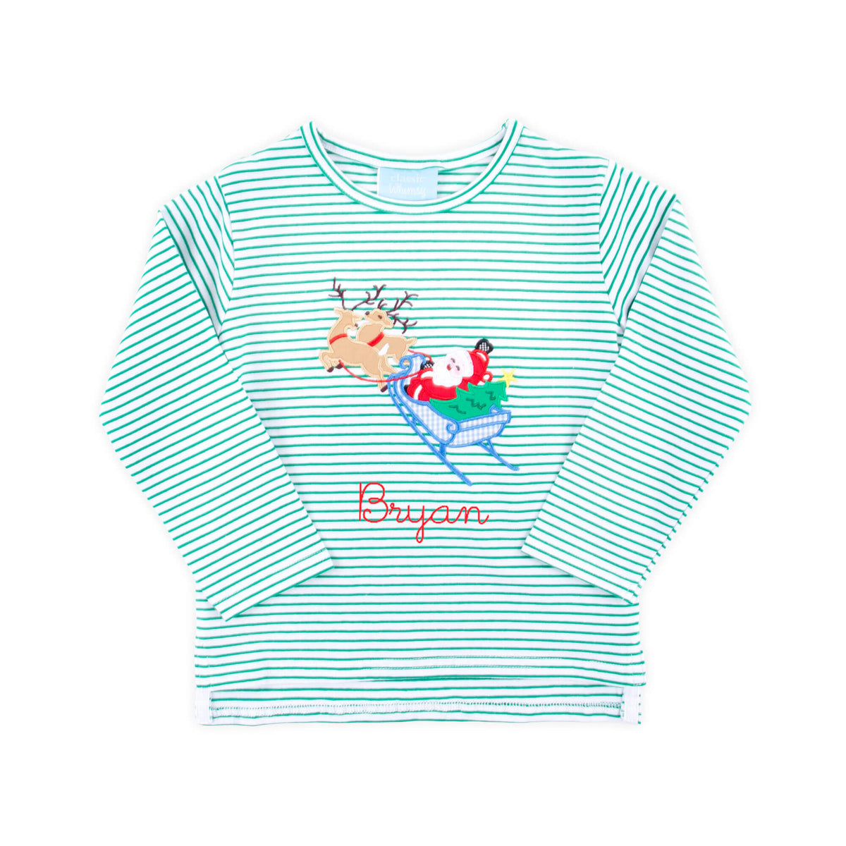 Santa's Reindeer Green Stripe Long Sleeve Shirt