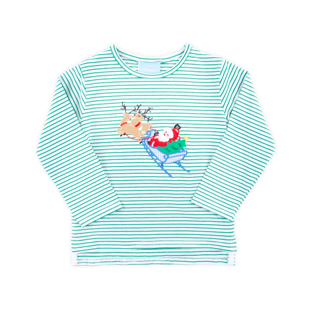 Santa's Reindeer Green Stripe Long Sleeve Shirt