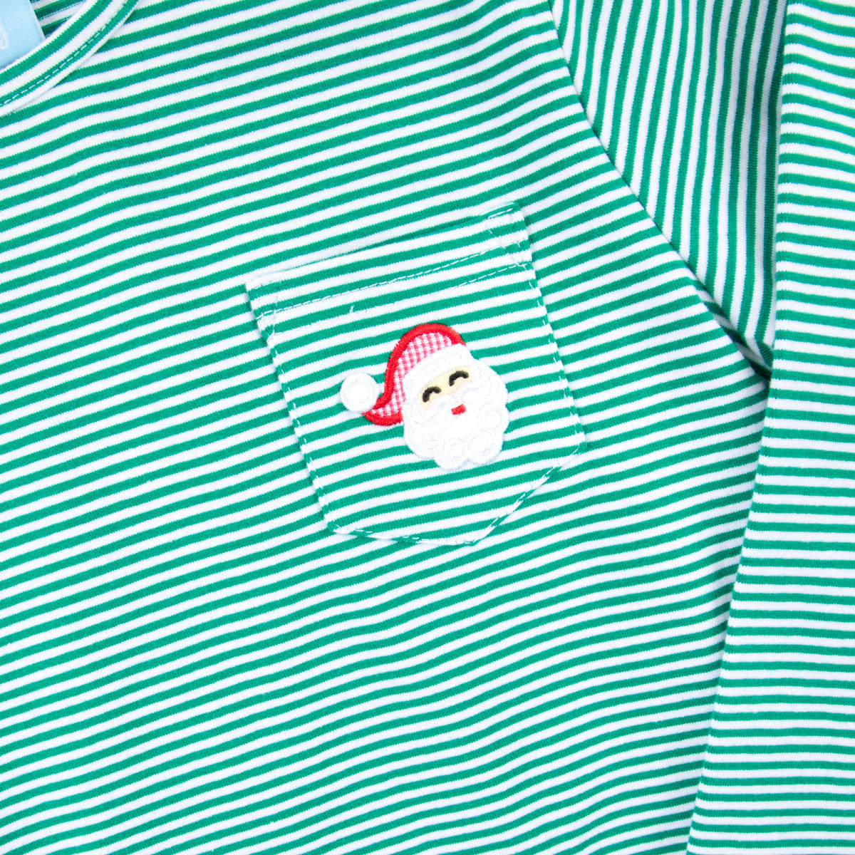 Happy Santa Green Stripe Long Sleeve Pocket Shirt