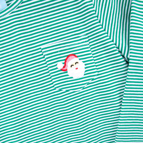 Happy Santa Green Stripe Long Sleeve Pocket Shirt