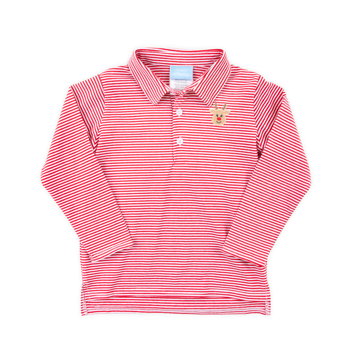 Reindeer Red Stripe Long Sleeve Polo