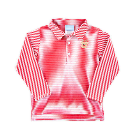 Reindeer Red Stripe Long Sleeve Polo