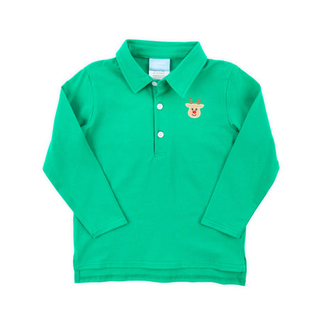 Reindeer Green Long Sleeve Polo
