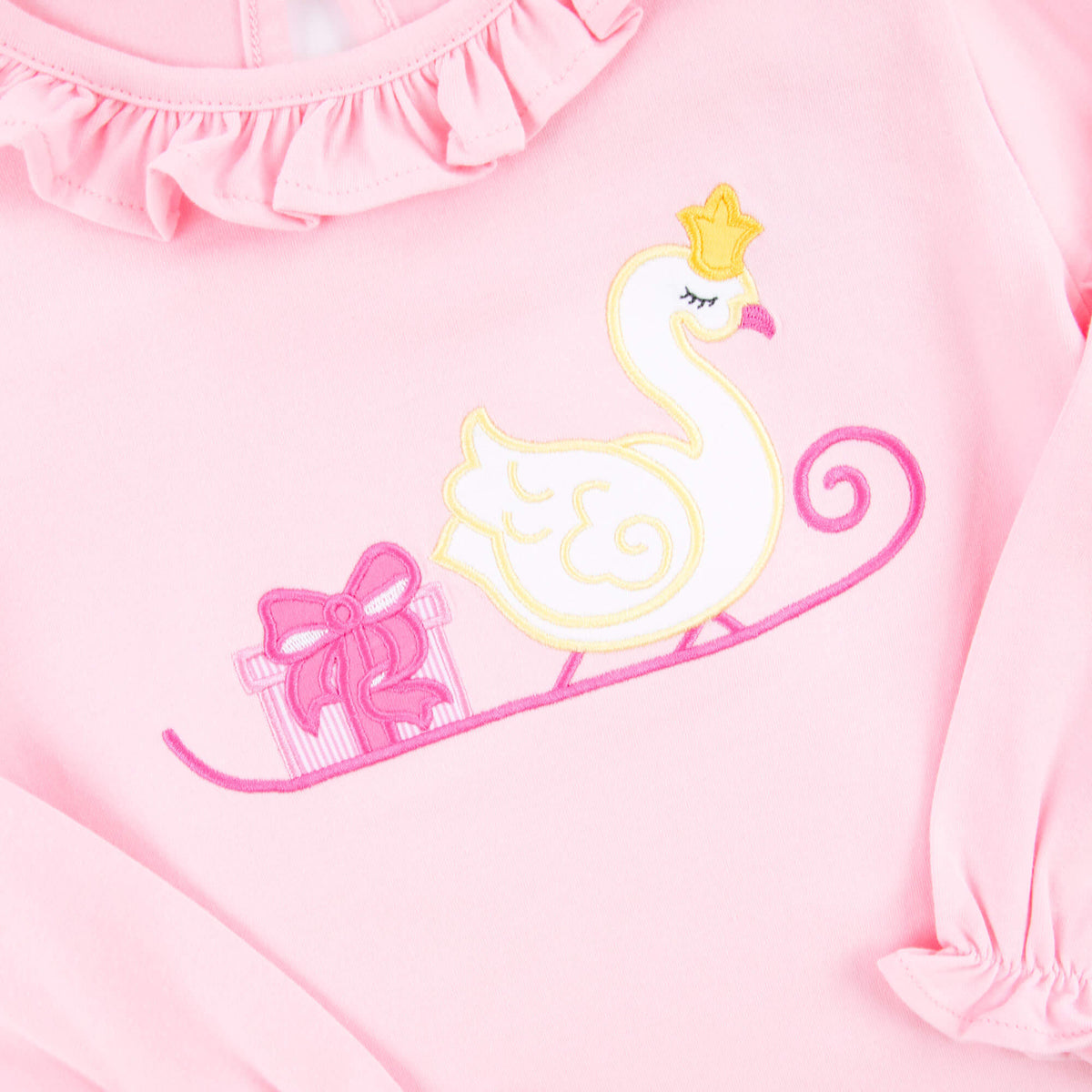 Christmas Swan Pink Long Sleeve Ruffle Top