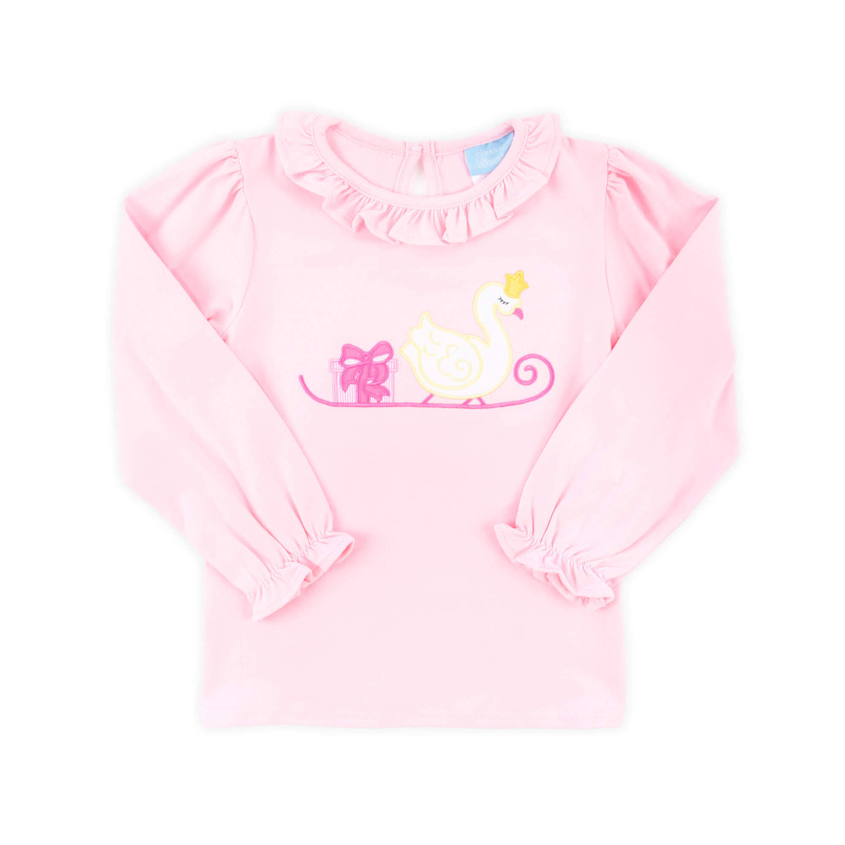 Christmas Swan Pink Long Sleeve Ruffle Top