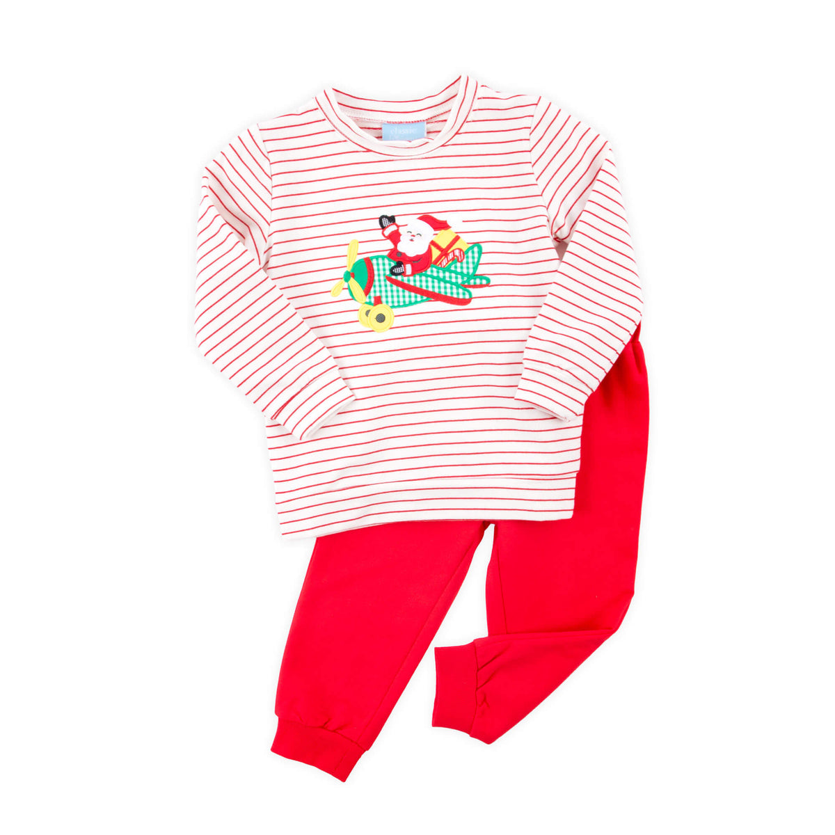 Santa's Airplane Red Stripe Jogger Set