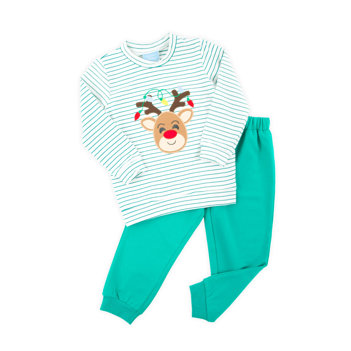 Reindeer Lights Green Stripe Jogger Set