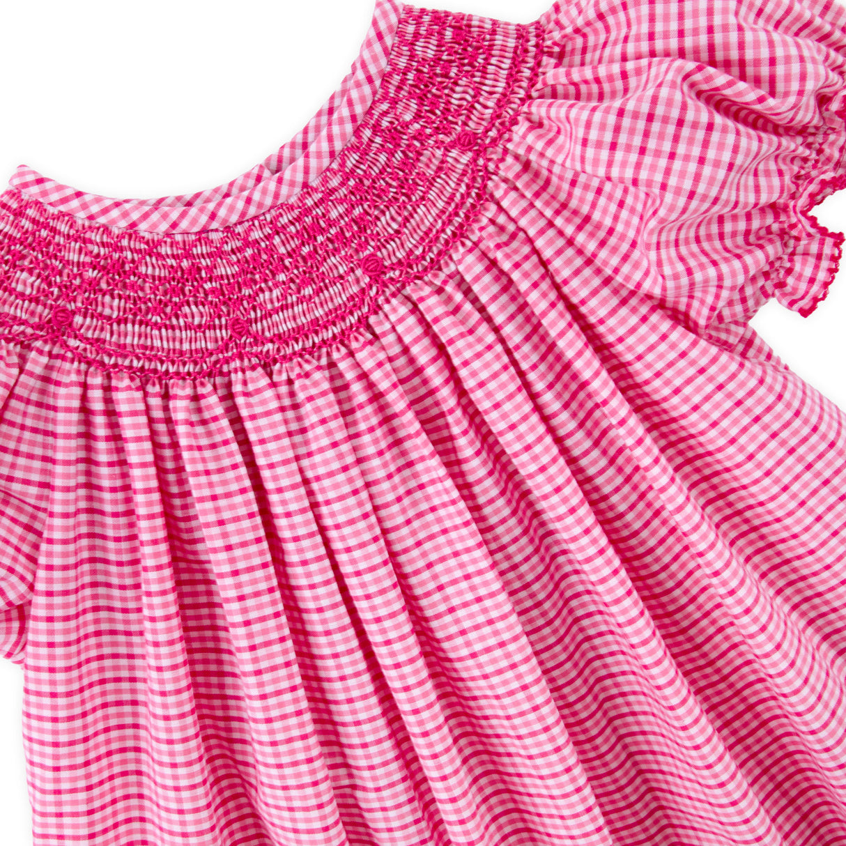 Pink Plaid Smocked Bishop Dress