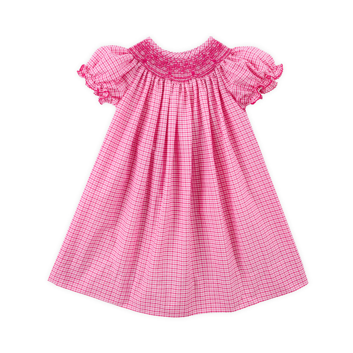 Pink Plaid Smocked Bishop Dress