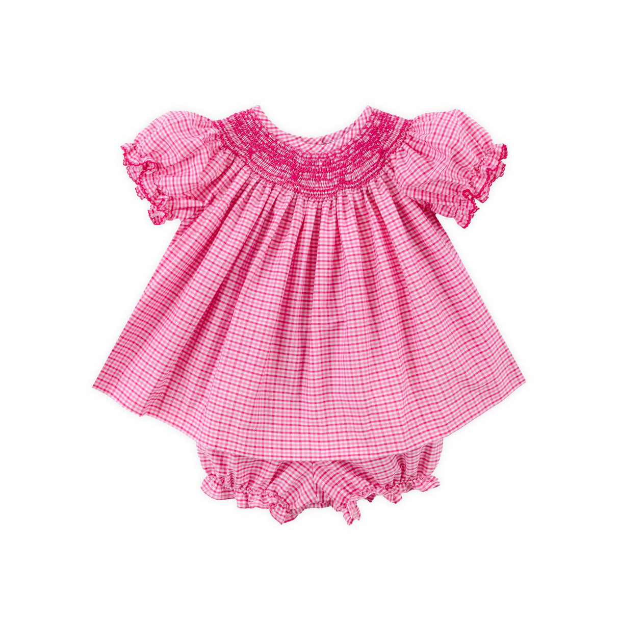 Pink Plaid Smocked Bishop Bloomer Set