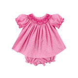 Pink Plaid Smocked Bishop Bloomer Set