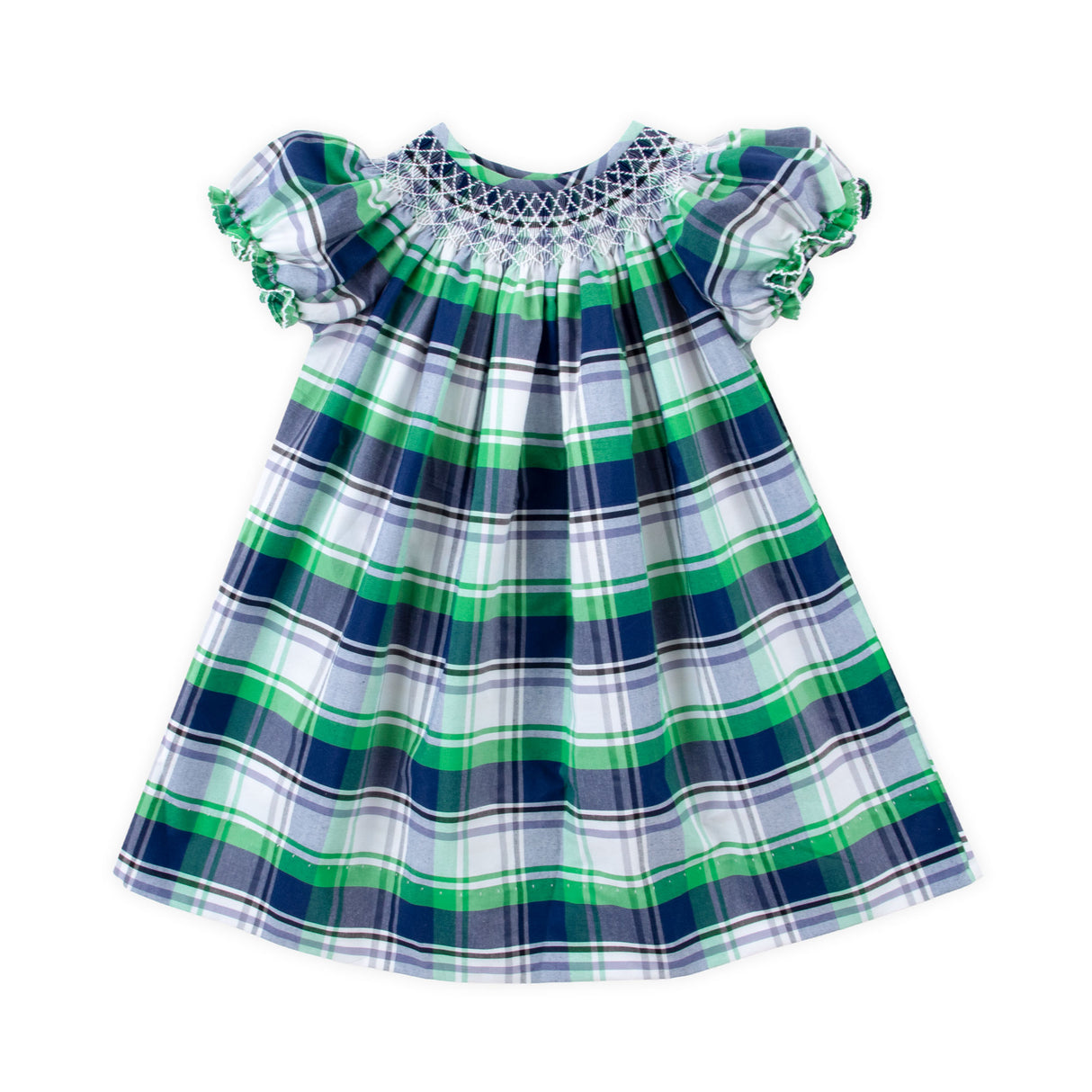 Evergreen Plaid Smocked Bishop Dress