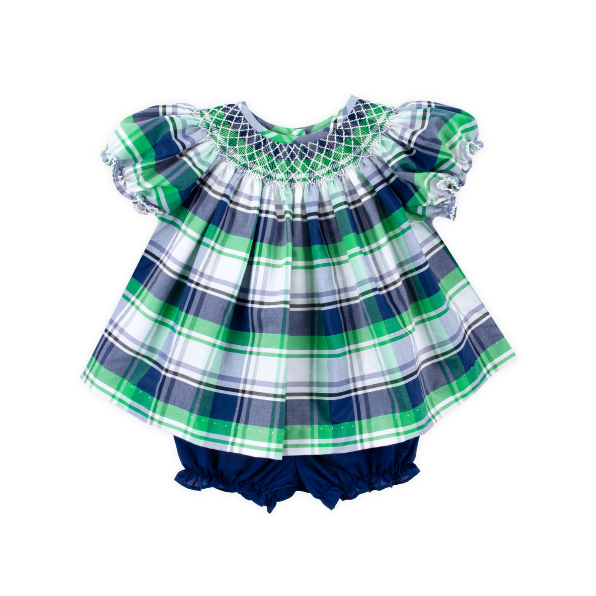 Evergreen Plaid Smocked Bishop Bloomer Set
