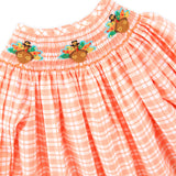 Pilgrim Turkey Smocked Orange Plaid Long Sleeve Bishop Dress