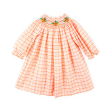 Pilgrim Turkey Smocked Orange Plaid Long Sleeve Bishop Dress