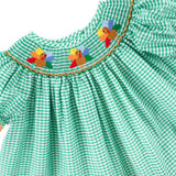 Fall Turkey Smocked Green Windowpane Bishop Bloomer Set