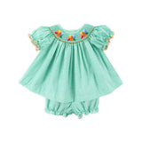 Fall Turkey Smocked Green Windowpane Bishop Bloomer Set