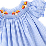 Gobblin' Along Smocked Blue Windowpane Bishop Dress