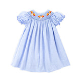 Gobblin' Along Smocked Blue Windowpane Bishop Dress