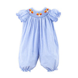 Gobblin' Along Smocked Blue Windowpane Bishop Long Bubble