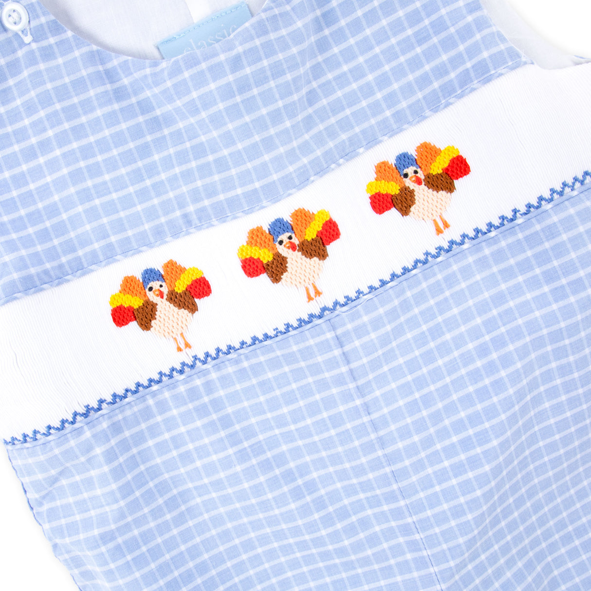 Gobblin' Along Smocked Blue Windowpane Longall