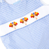 Gobblin' Along Smocked Blue Windowpane Longall