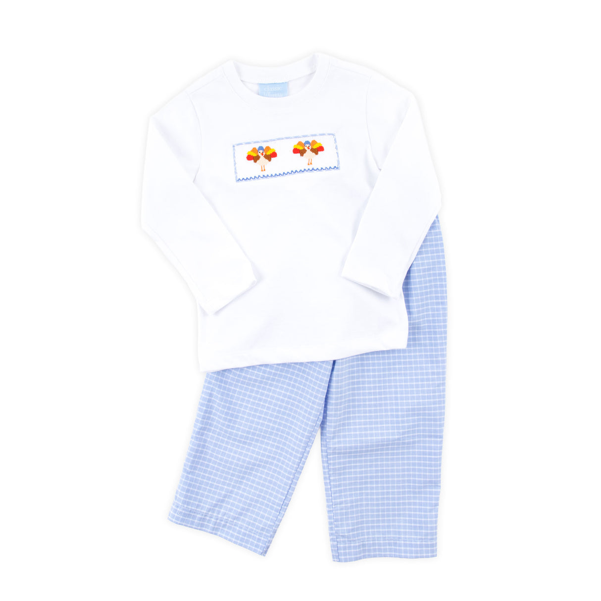 Gobblin' Along Smocked Blue Windowpane Pant Set