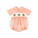 Gobble Up Smocked Orange Micro Gingham Collared Bubble