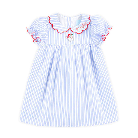 Happy Santa Blue Stripe Lola Dress
