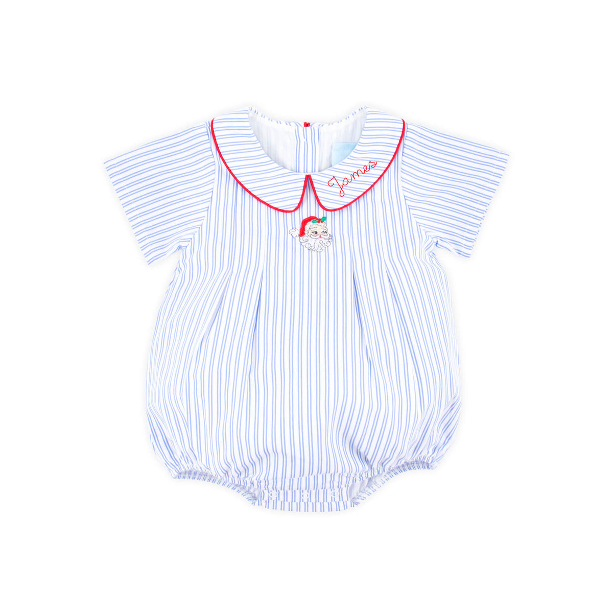 Happy Santa Blue Stripe Collared Bubble