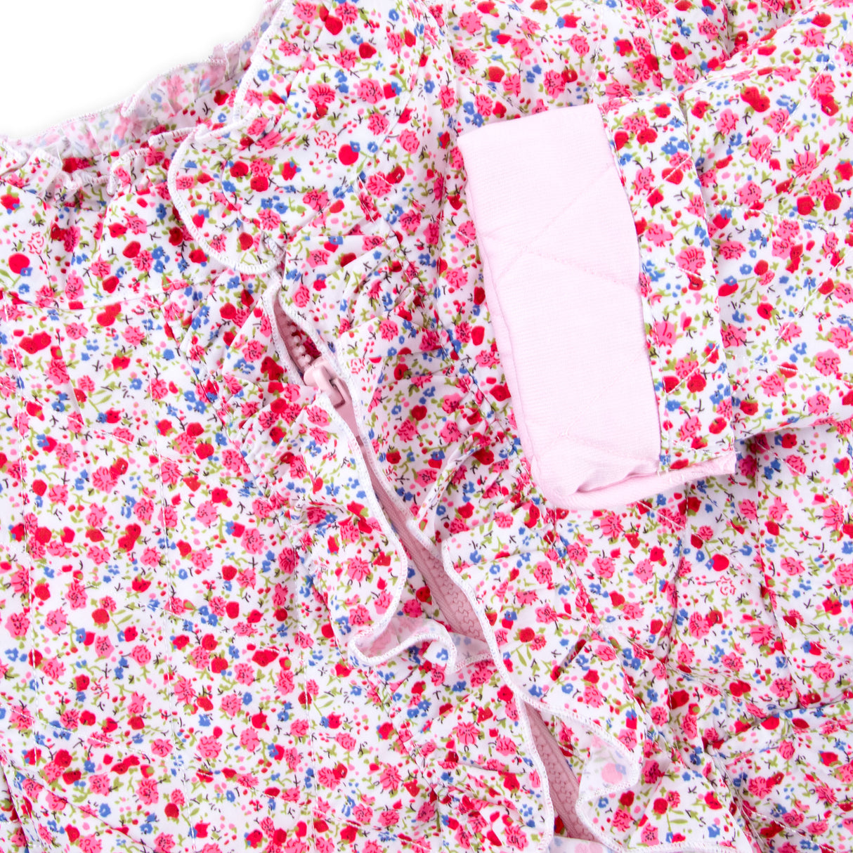 Pink Floral Quilted Ruffle Coat