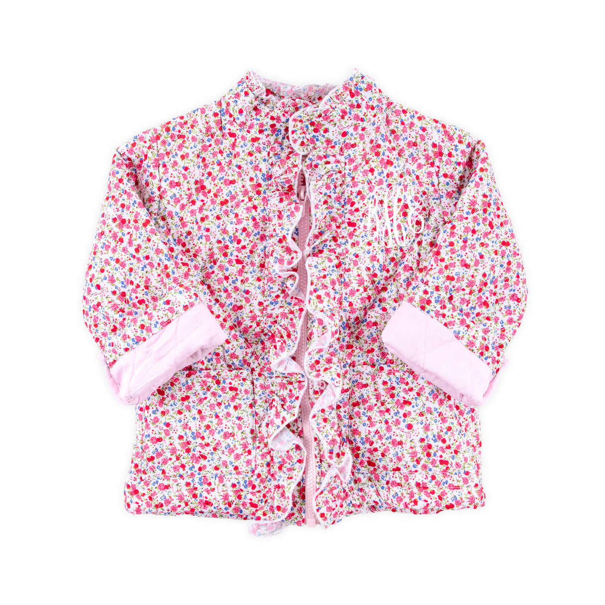 Pink Floral Quilted Ruffle Coat