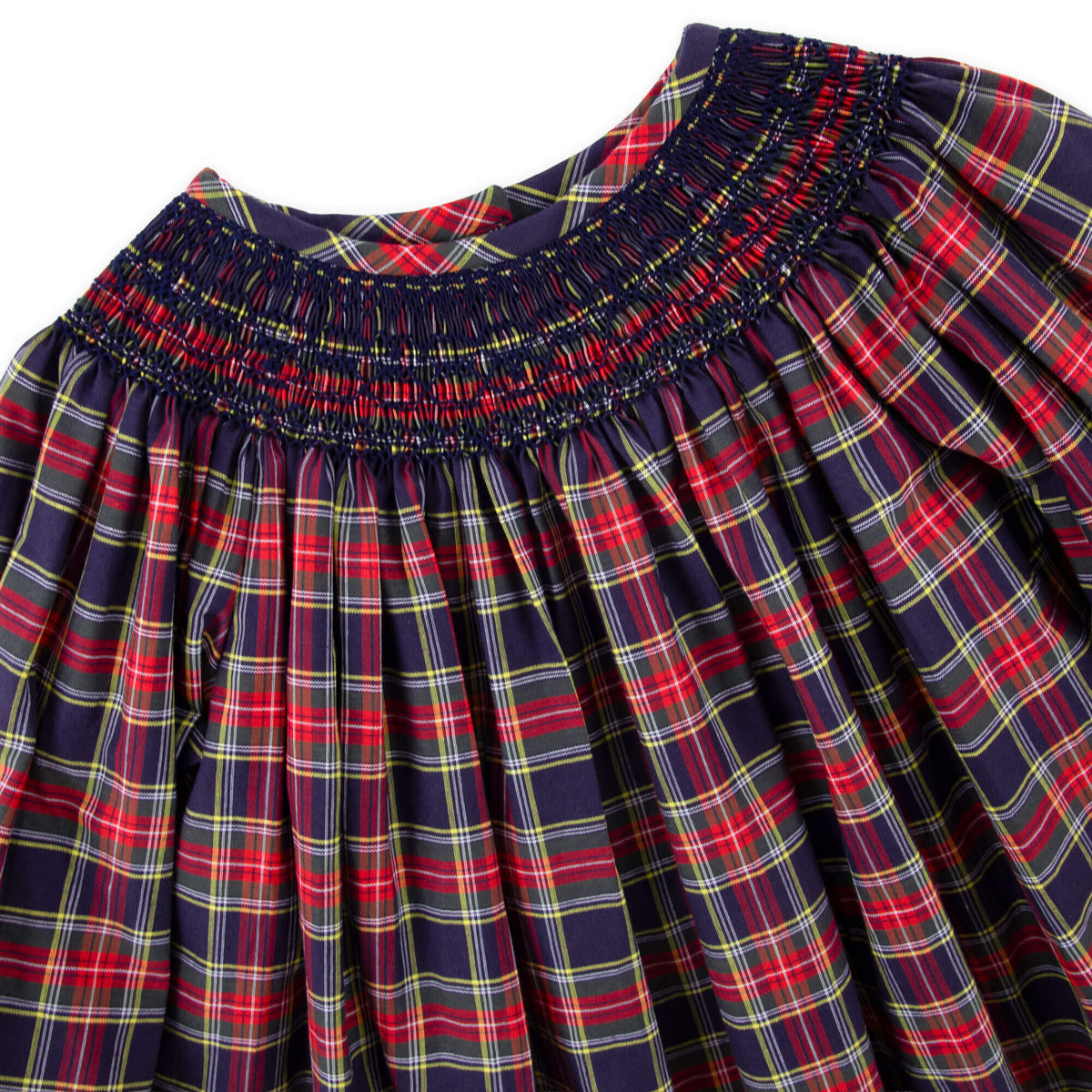 St. Louis Plaid Red Plaid Smocked Bishop Long Sleeve Dress