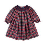 St. Louis Plaid Red Plaid Smocked Bishop Long Sleeve Dress