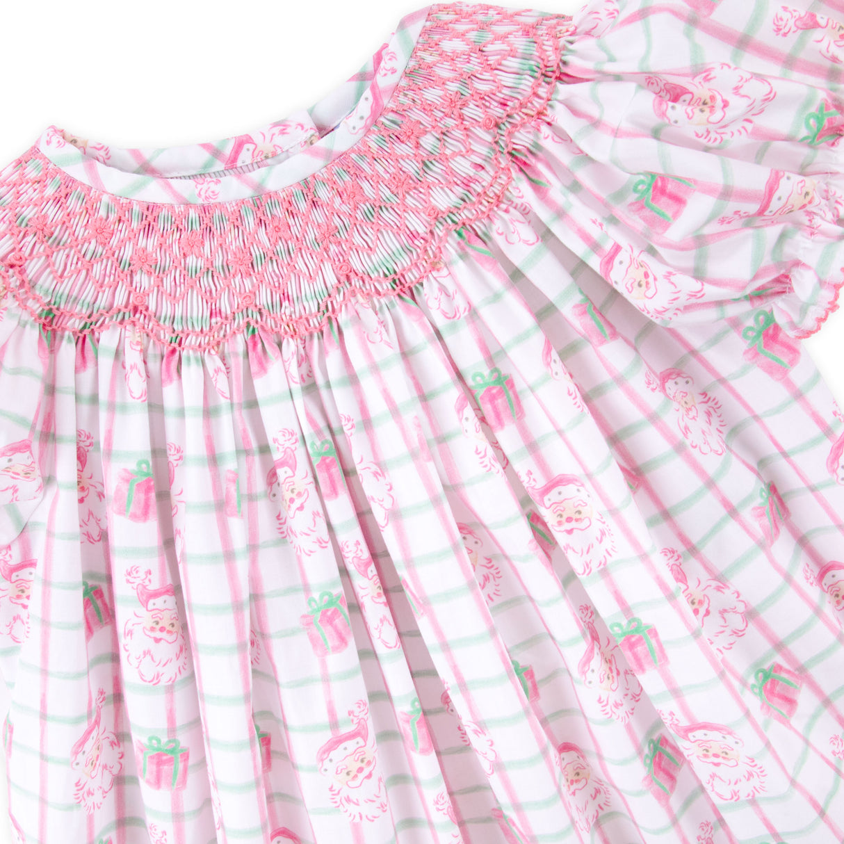 Santa's Present Pink Plaid Smocked Bishop Dress