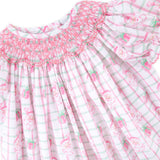 Santa's Present Pink Plaid Smocked Bishop Dress