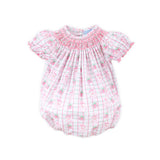 Santa's Present Pink Plaid Smocked Bishop Bubble