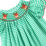 Reindeer Smocked Green Gingham Bishop Dress