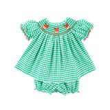 Reindeer Smocked Green Gingham Bishop Bloomer Set