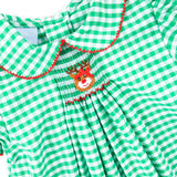 Reindeer Green Gingham Single Smocked Dress