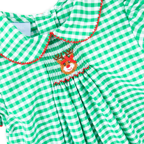 Reindeer Green Gingham Single Smocked Dress