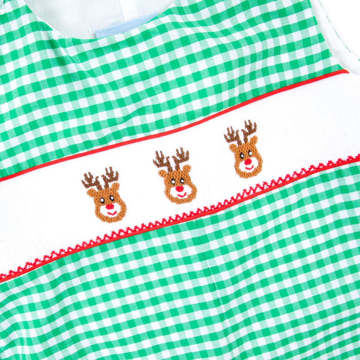Reindeer Smocked Green Gingham Longall